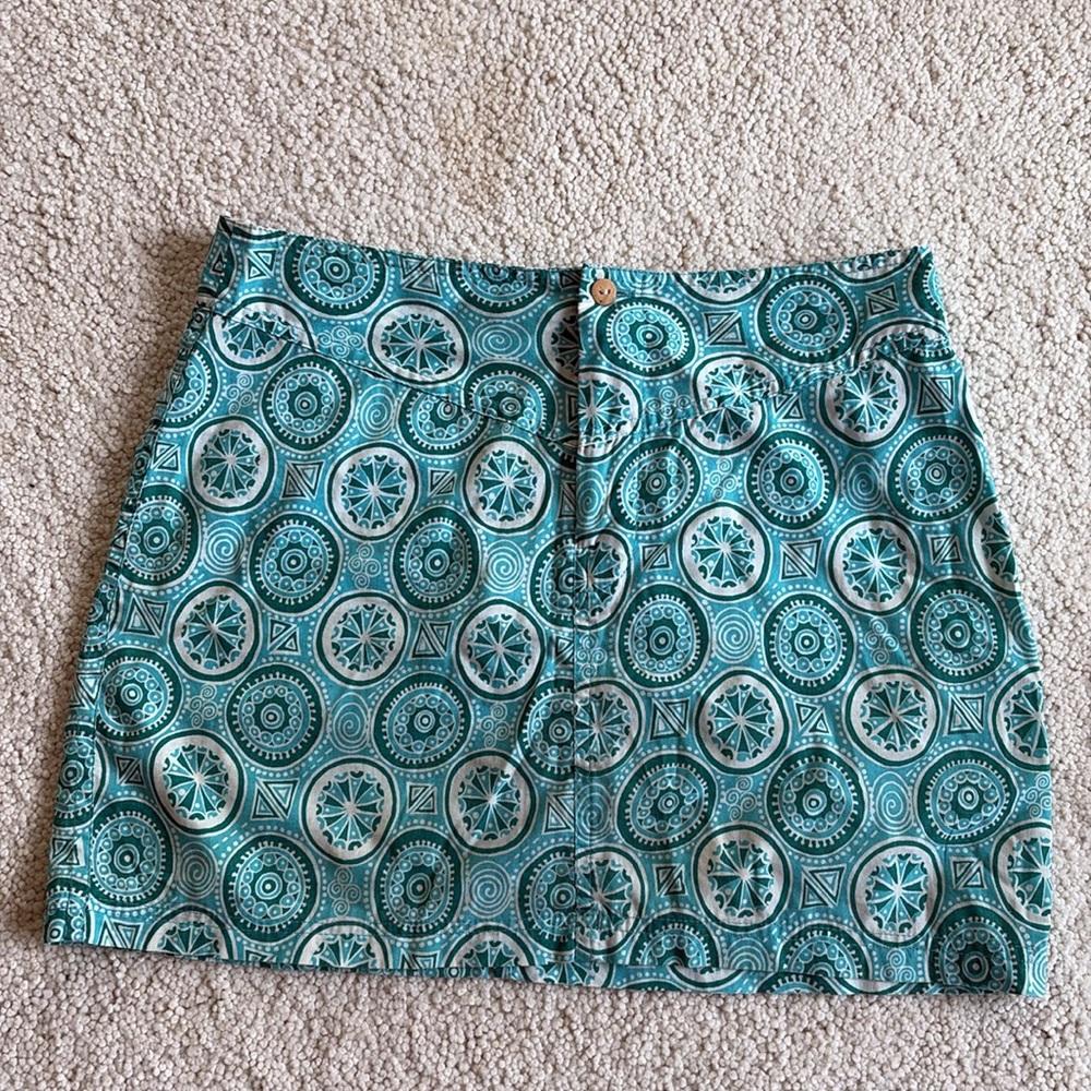 Totem Aqua Blue and Teal Boho Surfer Girl hip hugger summer mini skirt
